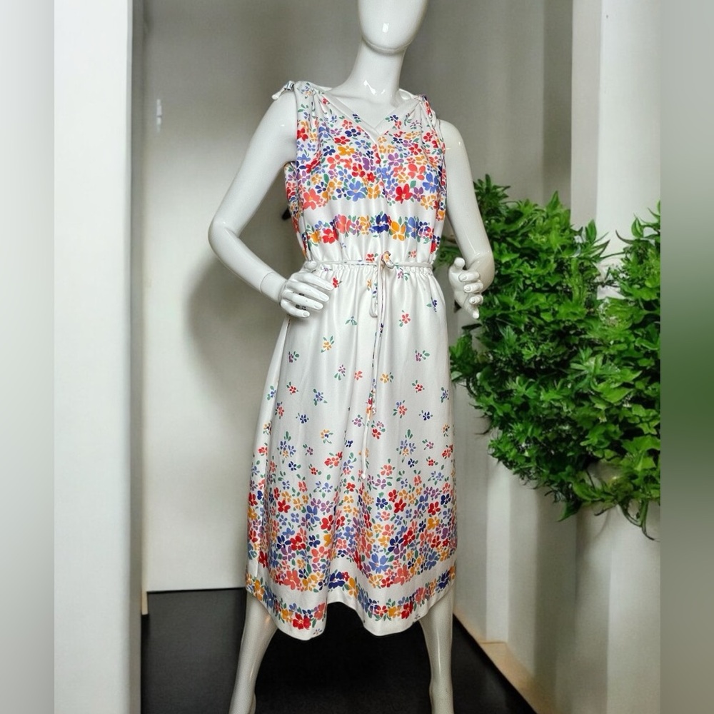 Vintage 70’s summer midi dress rainbow flowers